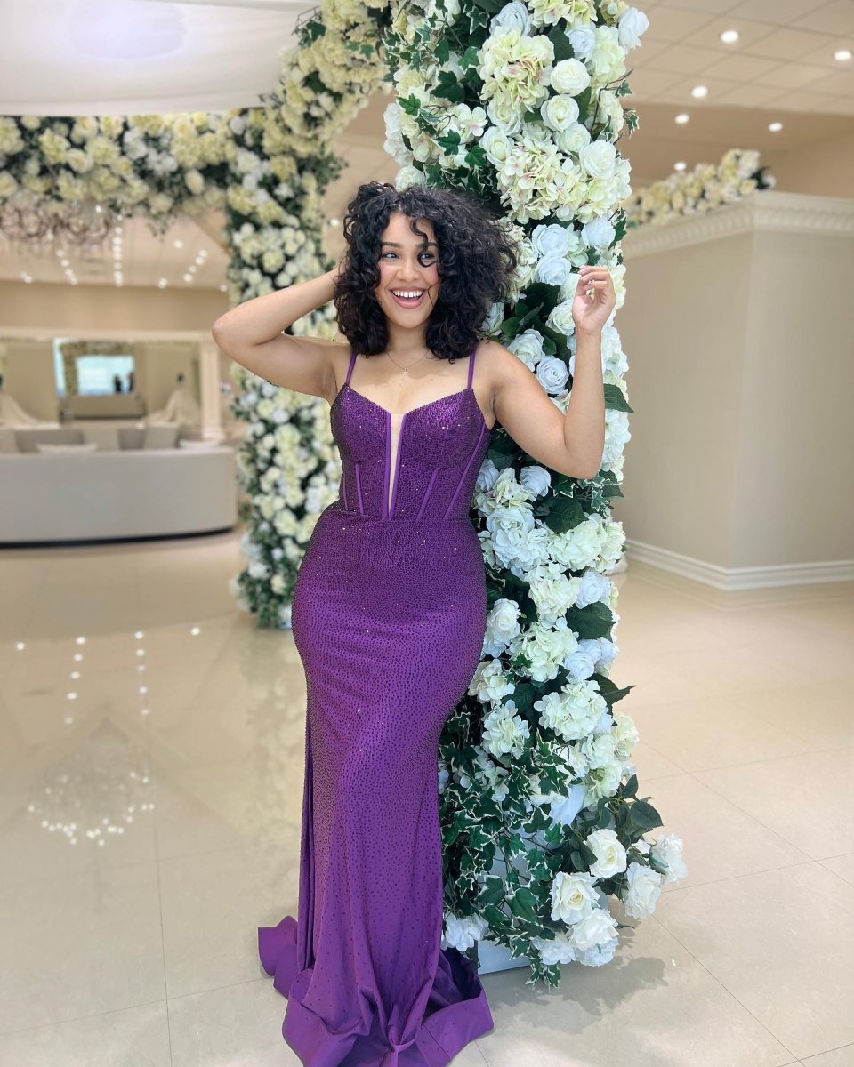 Mermaid Spaghetti Straps Beaded Satin Long Prom Dress