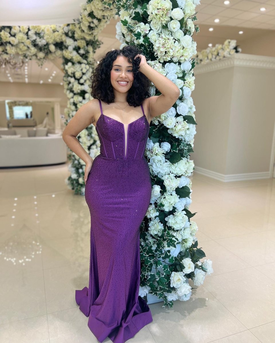Mermaid Spaghetti Straps Beaded Satin Long Prom Dress