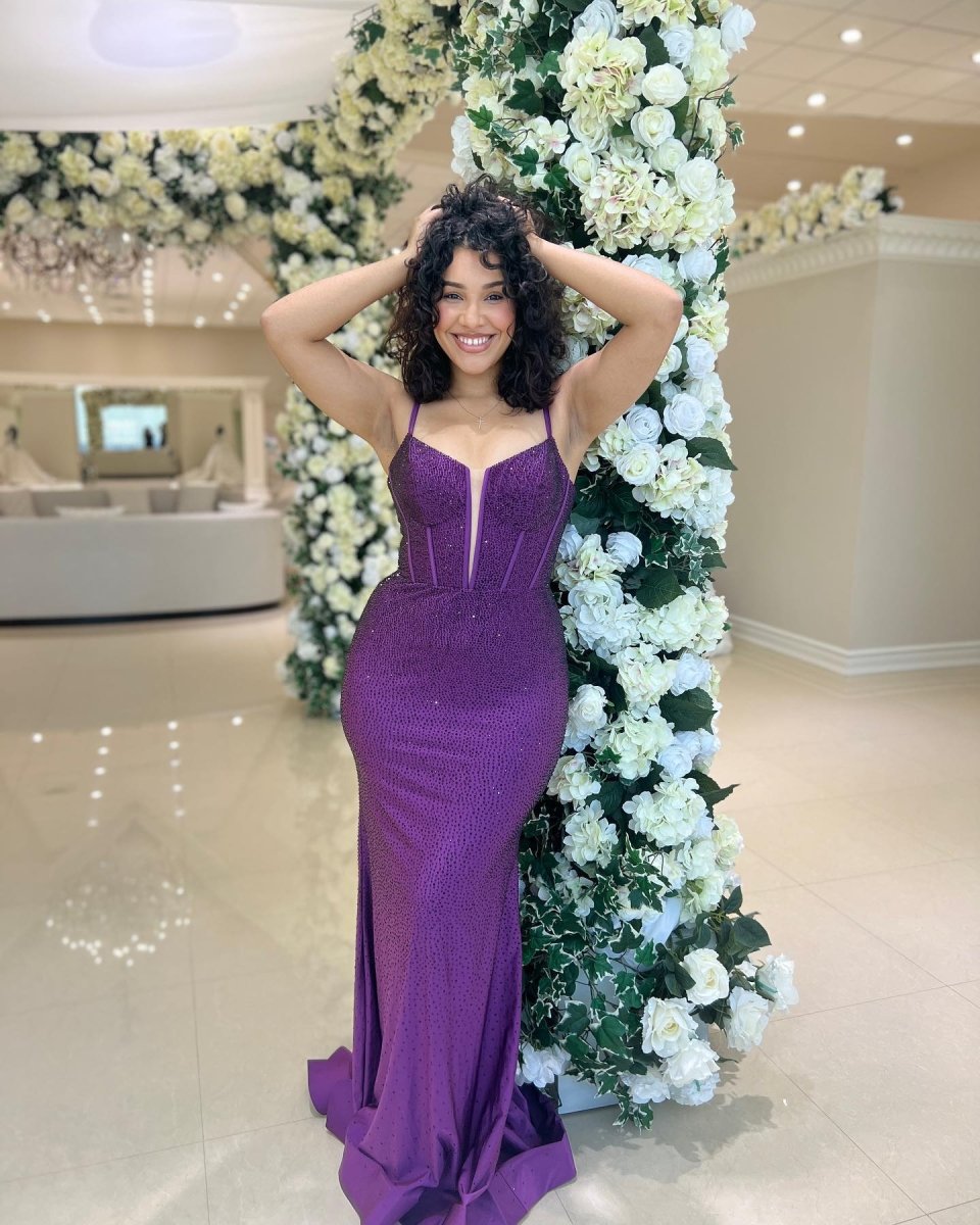 Mermaid Spaghetti Straps Beaded Satin Long Prom Dress