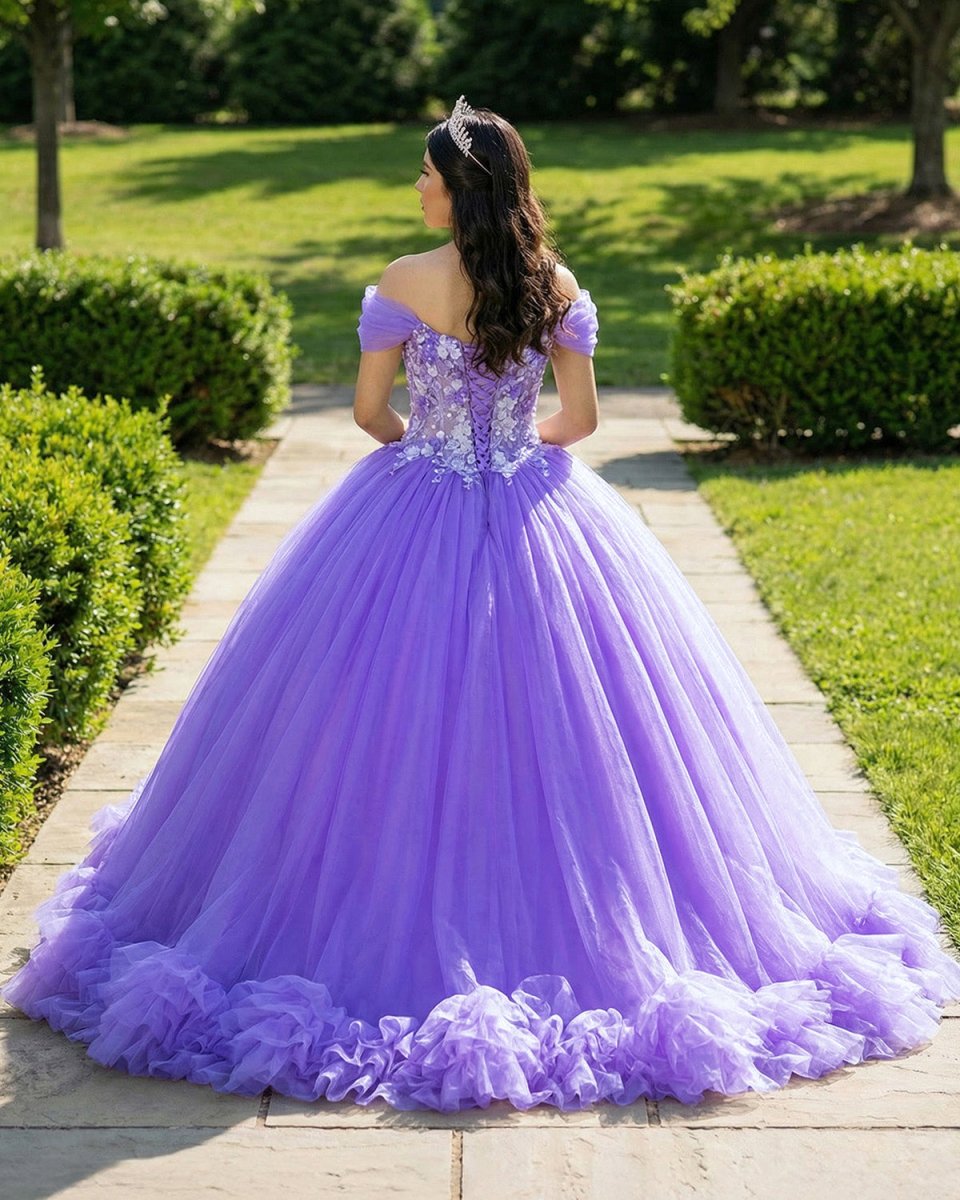 Ball Gown Organza Off-the-Shoulder  Purple Quinceanera Dress