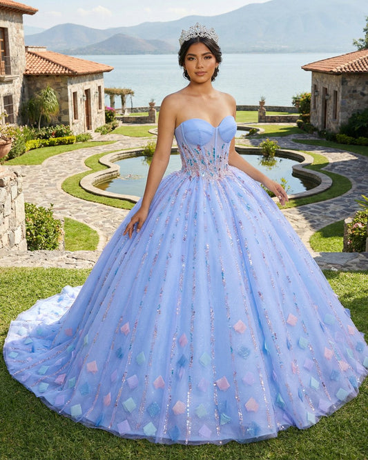 Quinceanera Dress Chic Strapless Sweep Train Evening Dresses Sweetheart Lace Up Prom Dresses