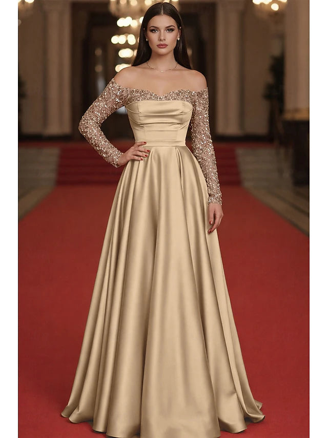 Ball Gown Sweep Brush Train Floor Length Prom Dresses Evening Gown