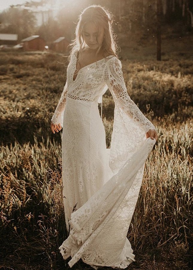 Classical Fairy Long sleeve Lace Mermaid Backless Chic Bridal Gowns