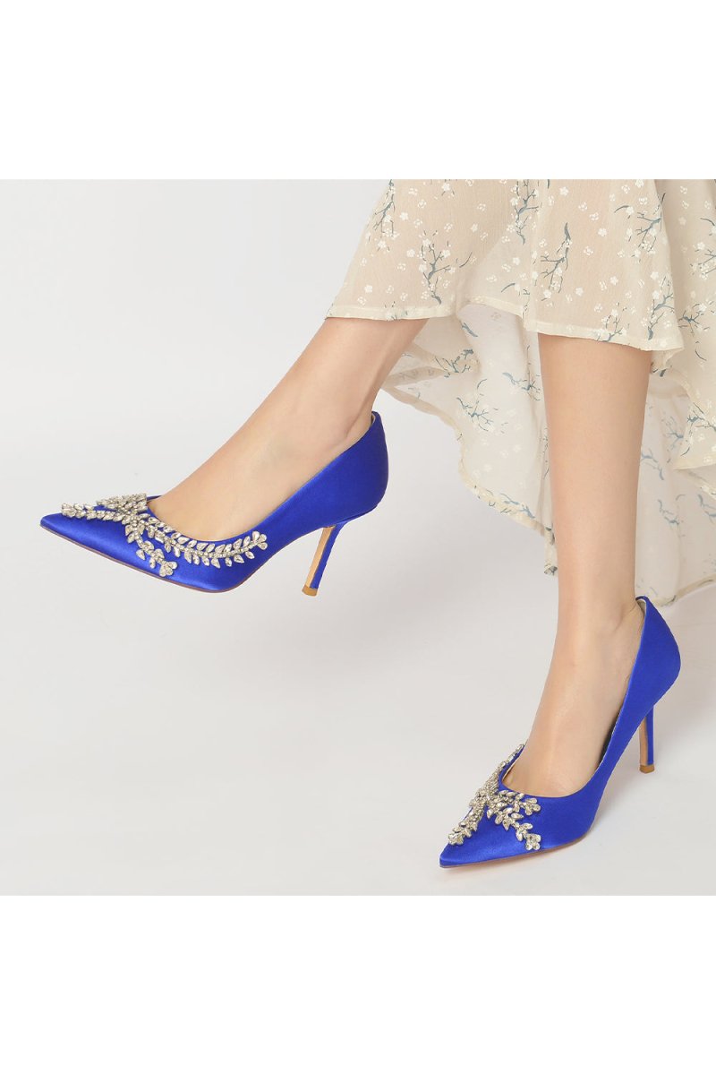 Cocktail Pointed Toe Crystal Satin High Heels
