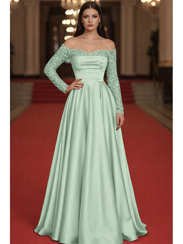 Ball Gown Sweep Brush Train Floor Length Prom Dresses Evening Gown