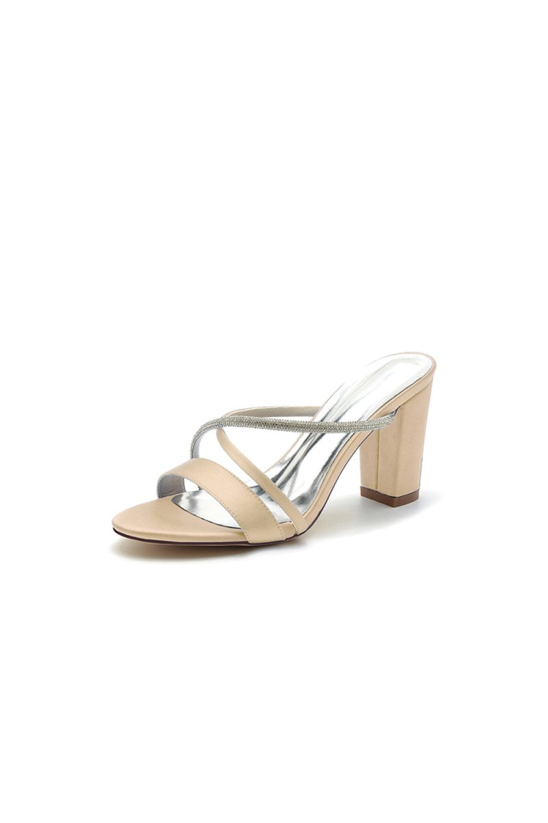 Cross Strap Open Toe High Heels With Rhinestone