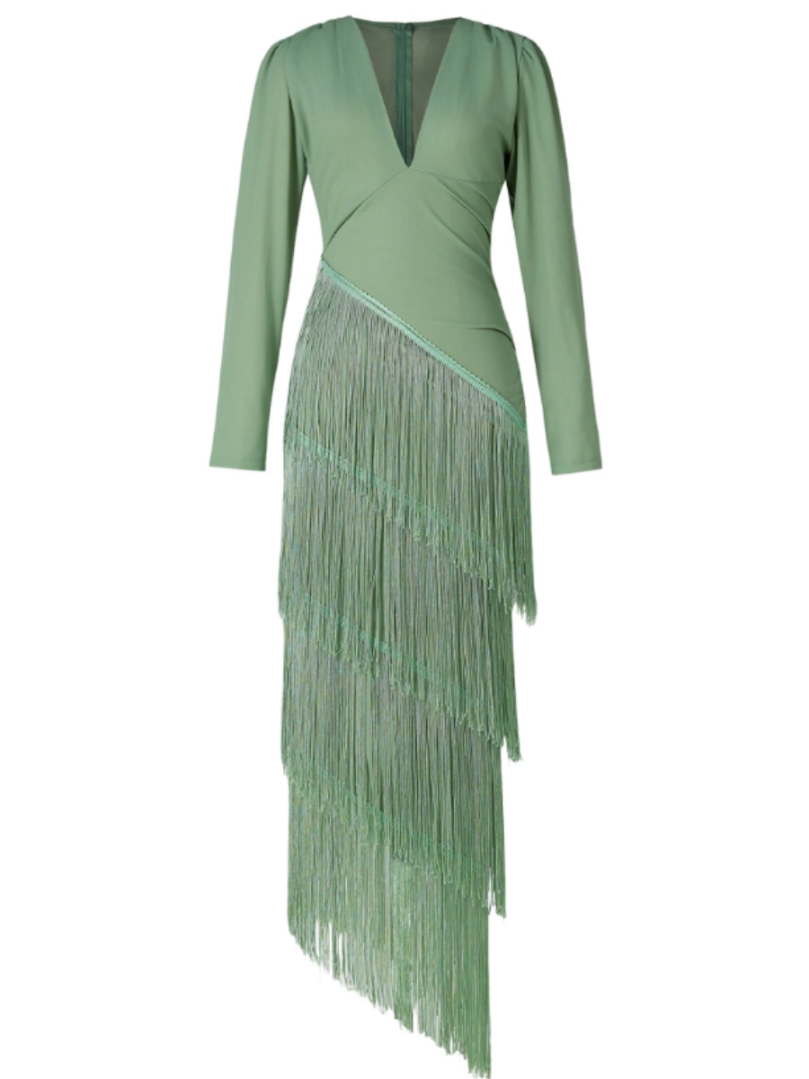 Elegant Tassel Ruched Midi Dress