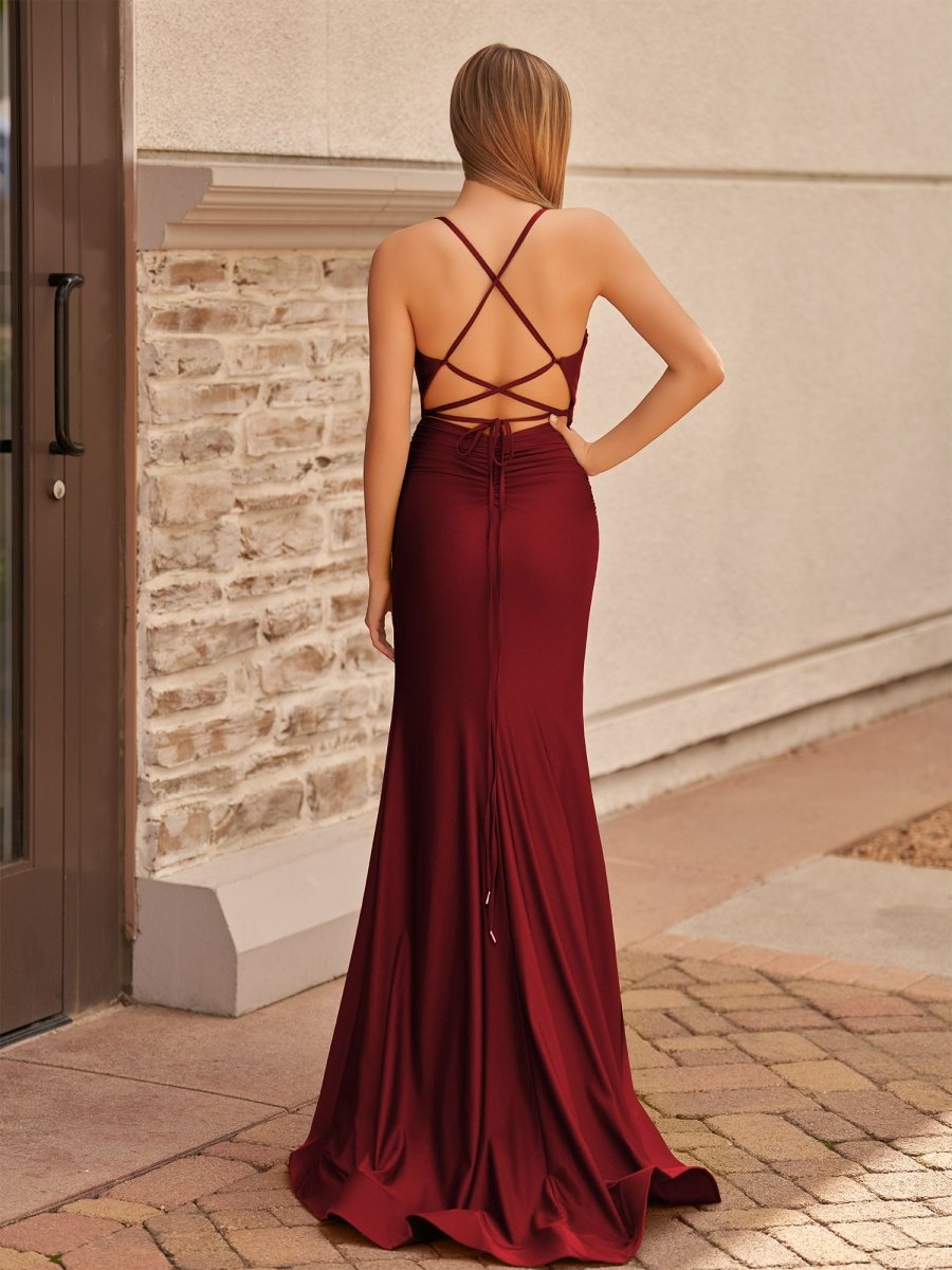 Mermaid Spaghetti Straps Satin Prom Dress with Slit