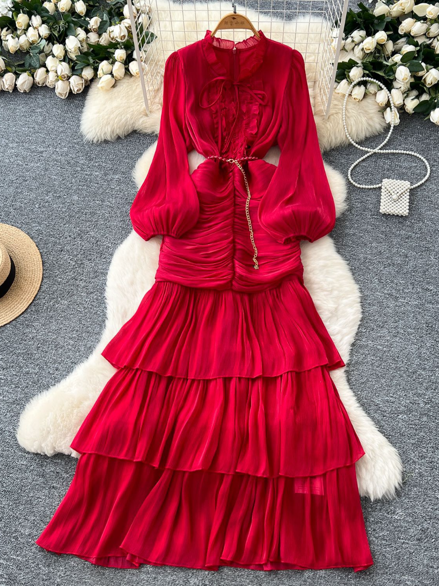 High-grade Lace Ruffled Long Dress