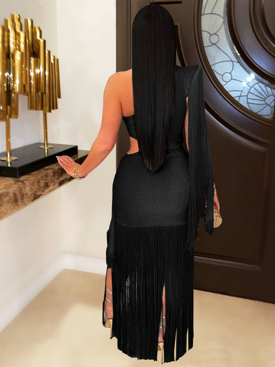 Sexy Casual One-Shoulder Tassel Maxi Dress