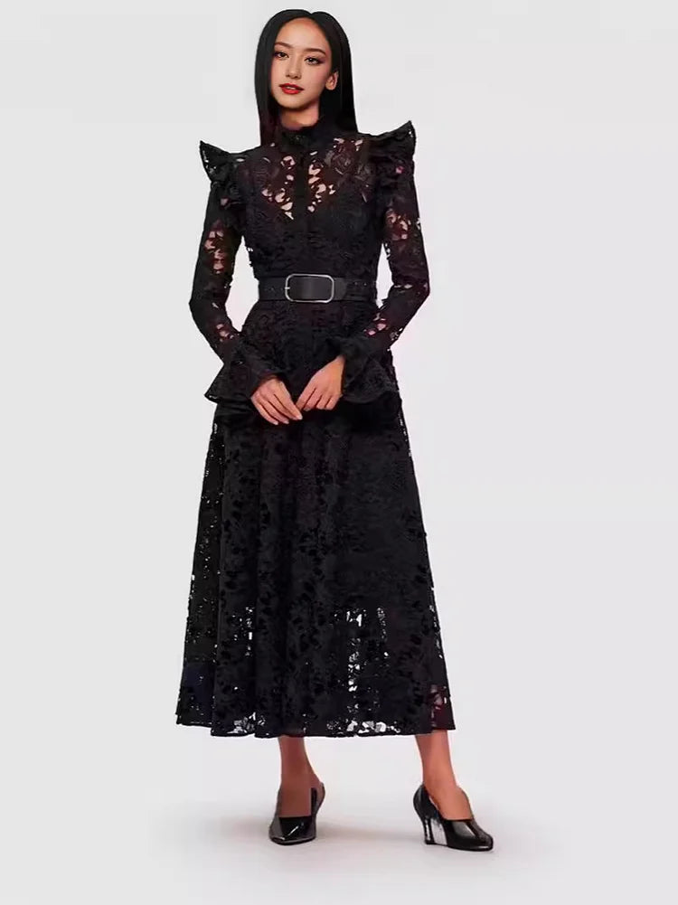Lace Butterfly Sleeve Midi Dress