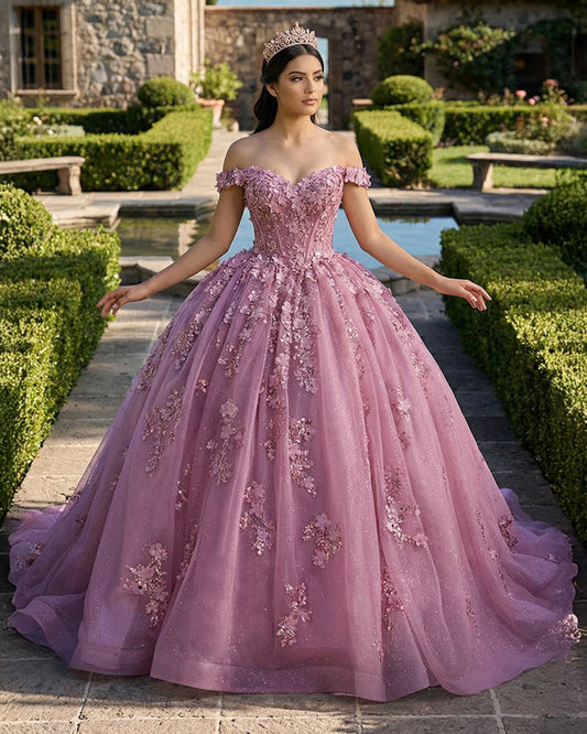 Floral Lace Sweetheart Corset Ball Gown Quinceañera Dress