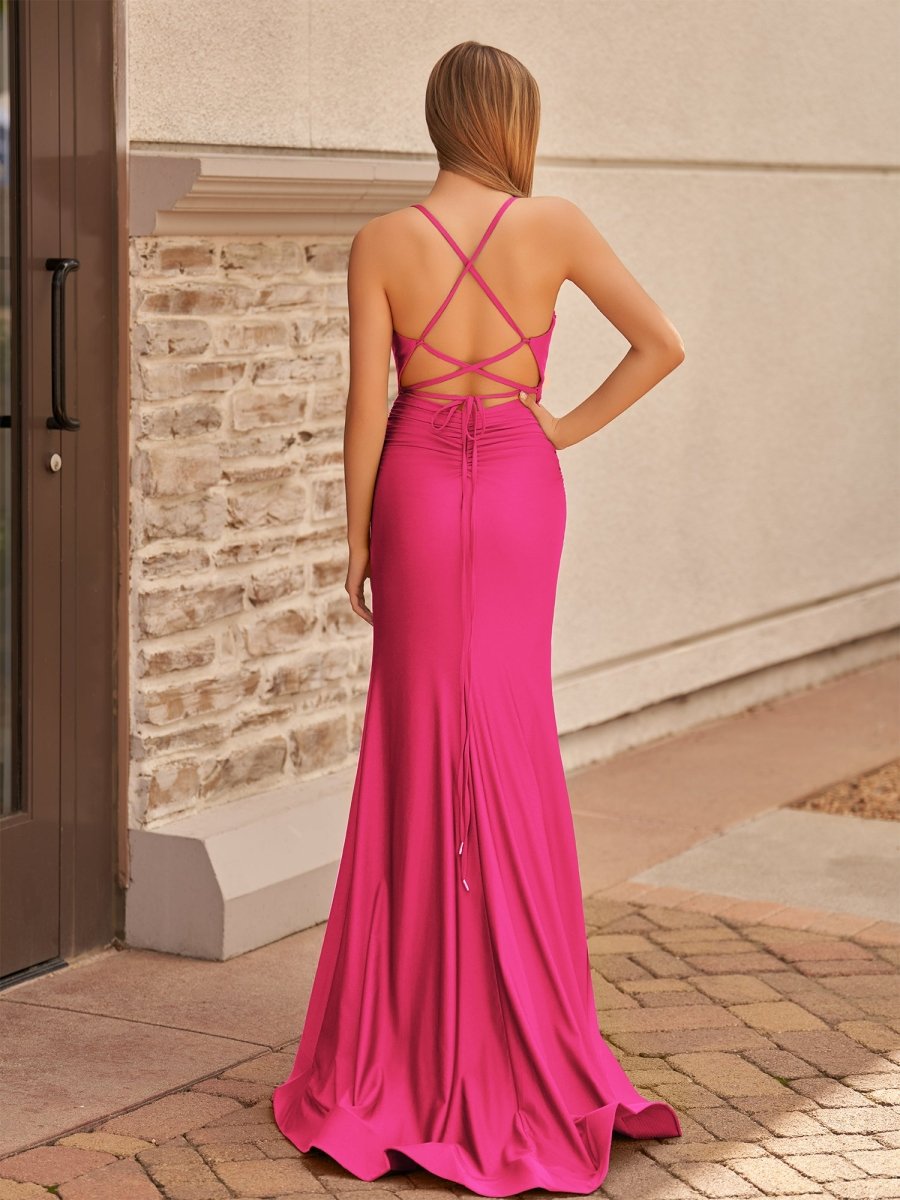 Mermaid Spaghetti Straps Satin Prom Dress with Slit