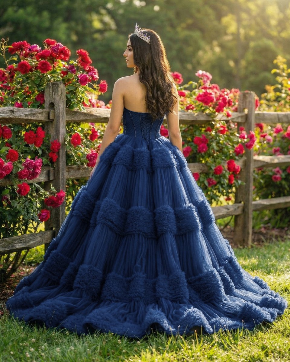 Quinceanera Dress Graceful Backless Ball Gown Navy Blue Prom Dresses