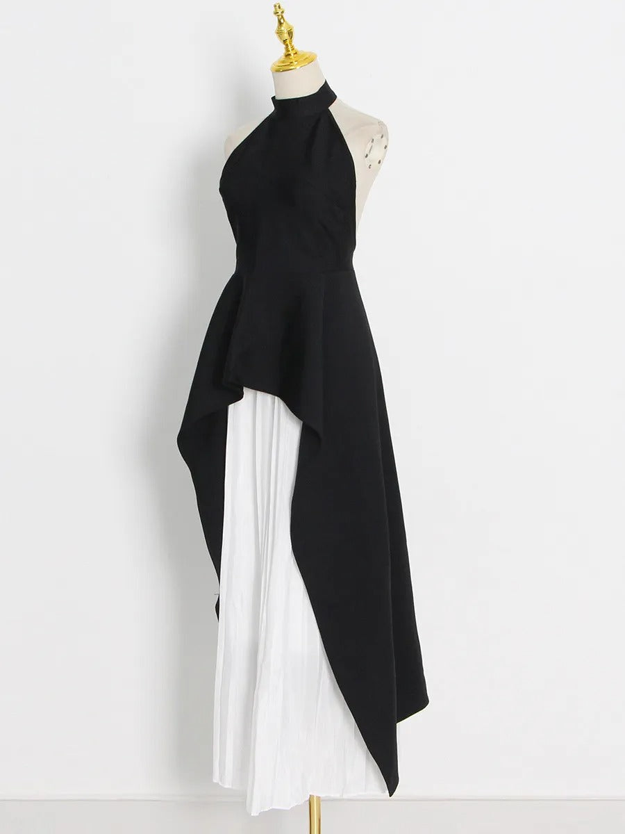 Black and White Color-Blocked Sleeveless Two-Piece Set