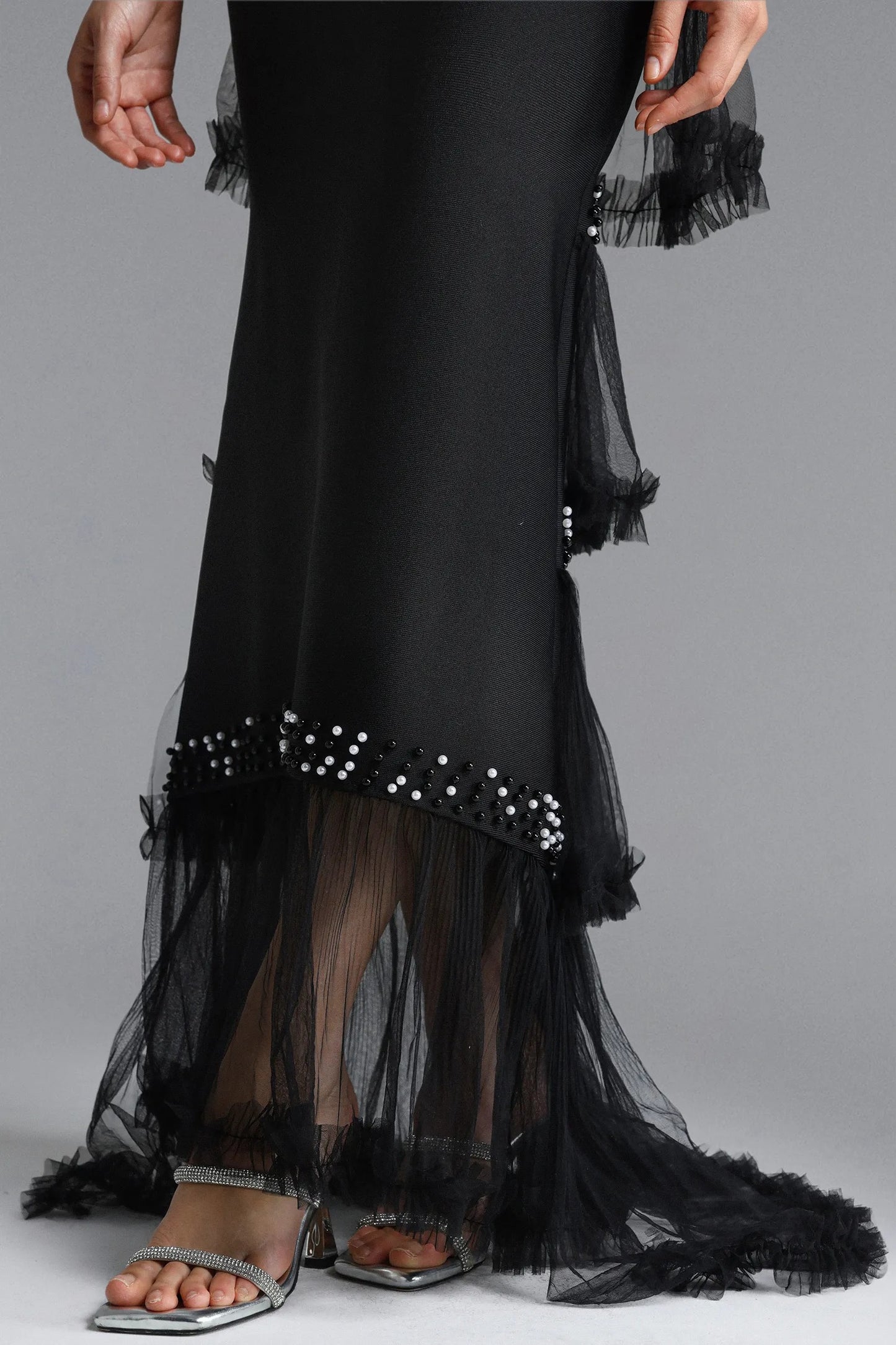 Chic Tailored Sleeveless Beaded Woven Maxi Dress