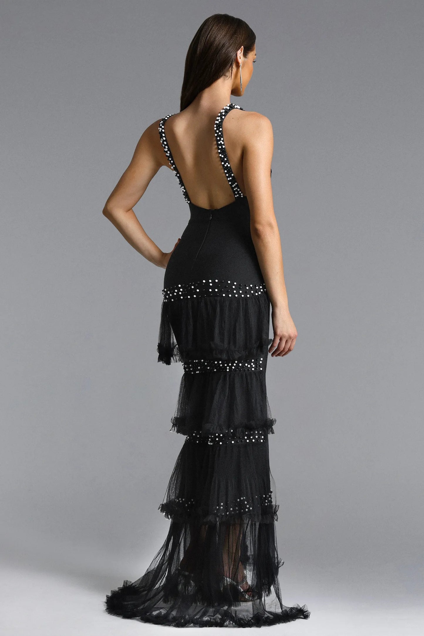 Chic Tailored Sleeveless Beaded Woven Maxi Dress