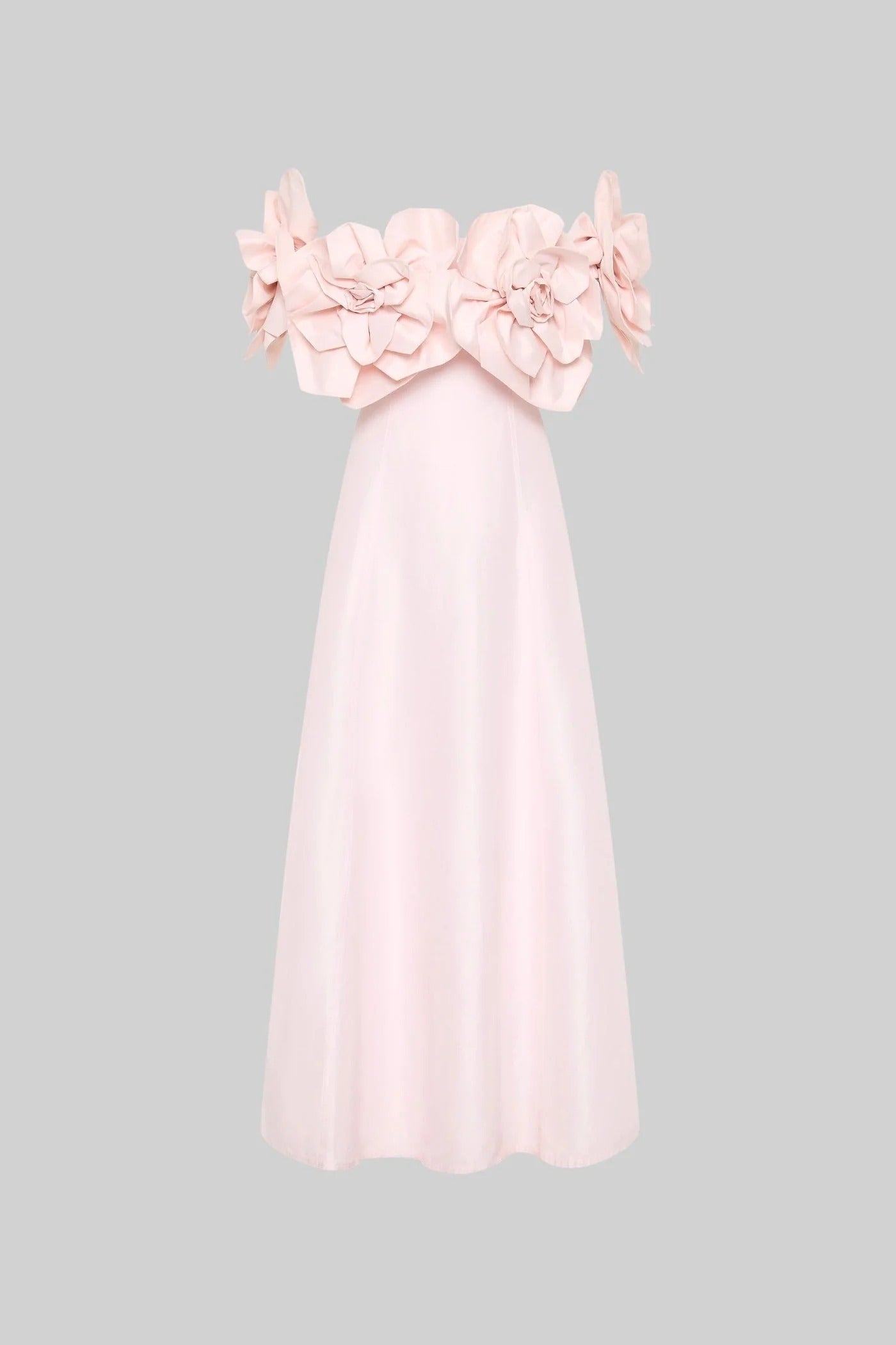 Off-the-Shoulder Midi Dress Adorned with Large Floral Fabric Patterns
