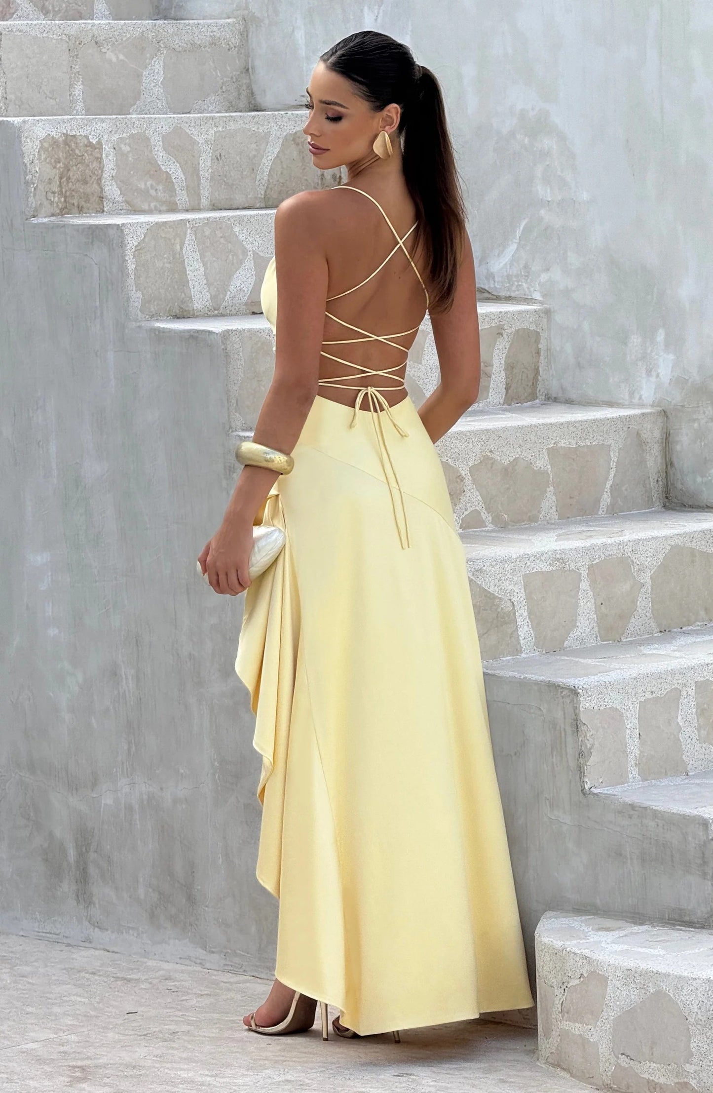 Strappy Backless Bridesmaid Dress With Ruffles