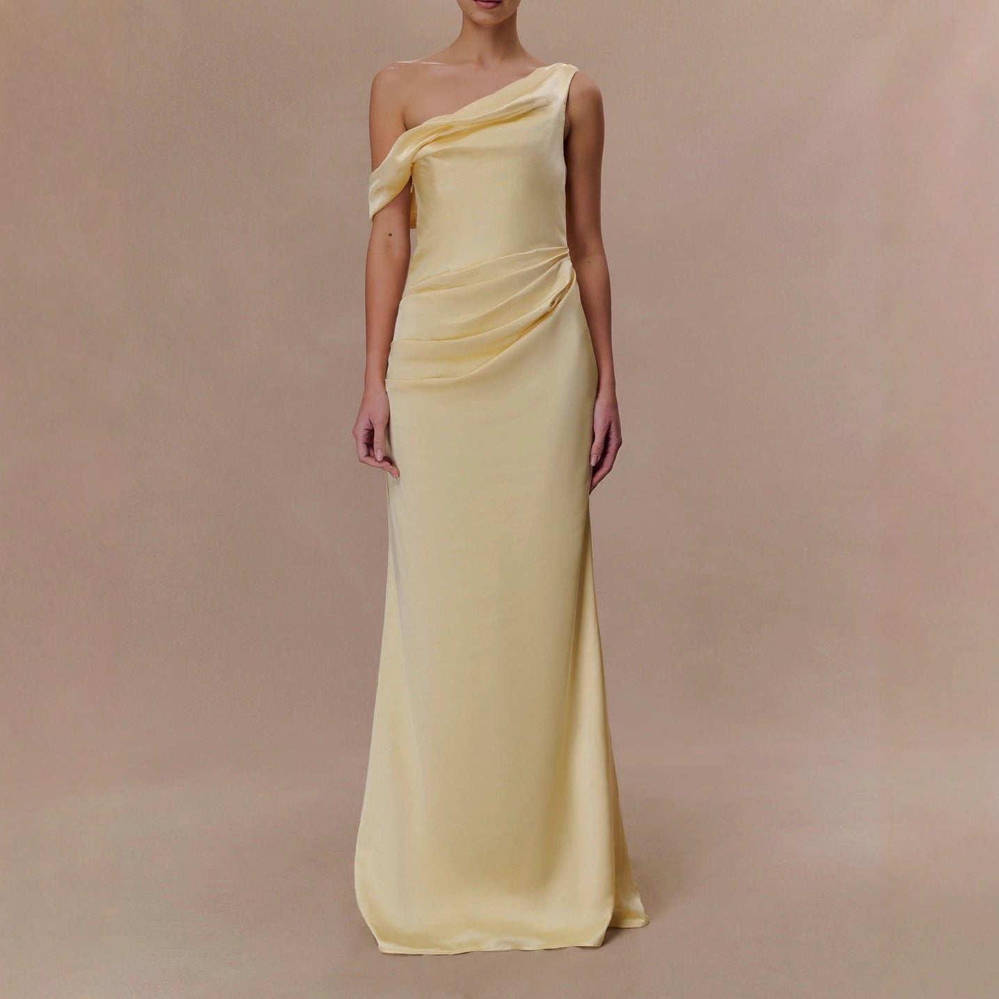 Satin Off-Shoulder High-Waisted Fitted Bridesmaid Dress