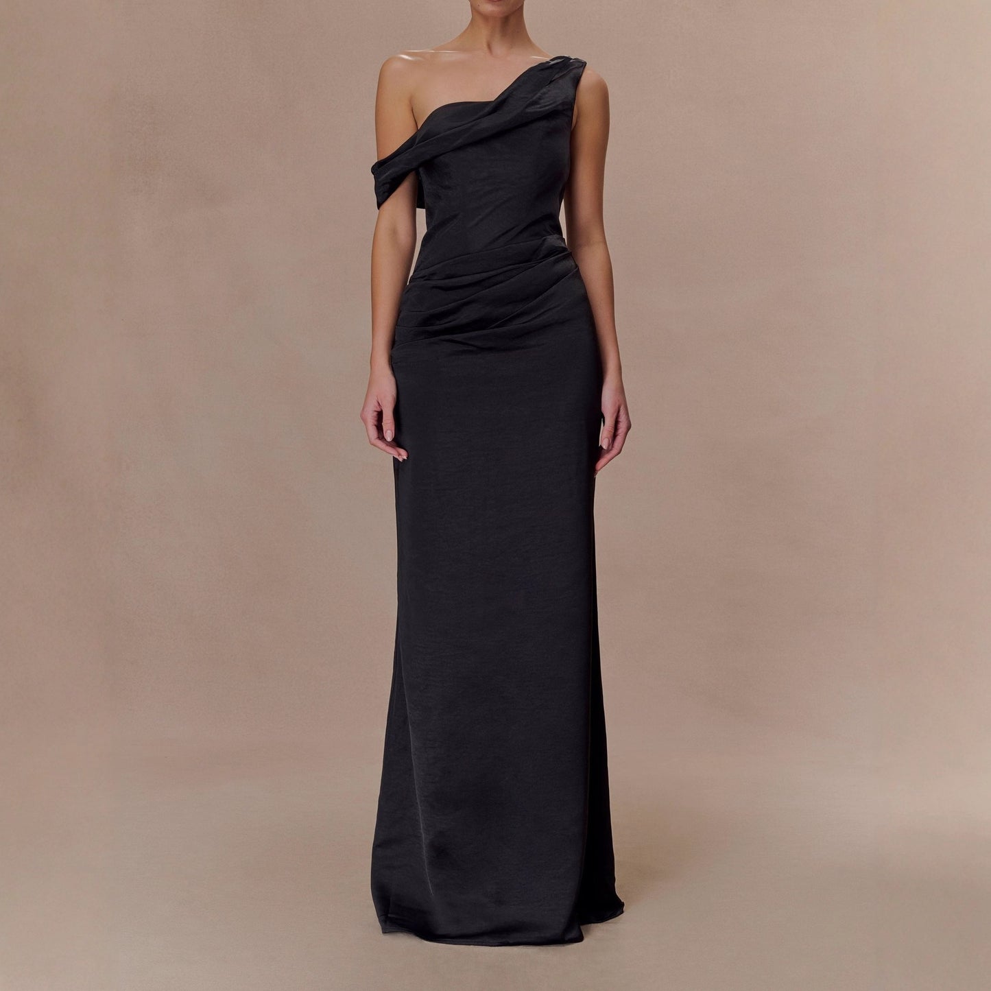 Satin Off-Shoulder High-Waisted Fitted Bridesmaid Dress