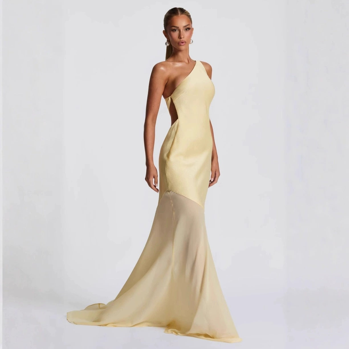 One-Shoulder Sleeveless Backless Bridesmaid Dress