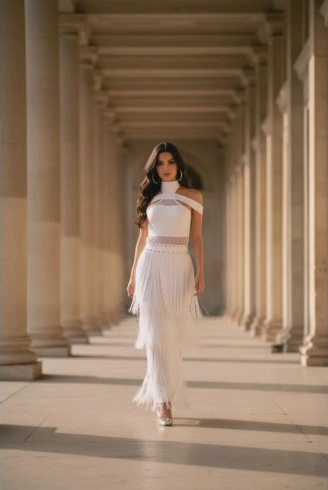 Off Shoulder Fringe Trim Bandage Dress