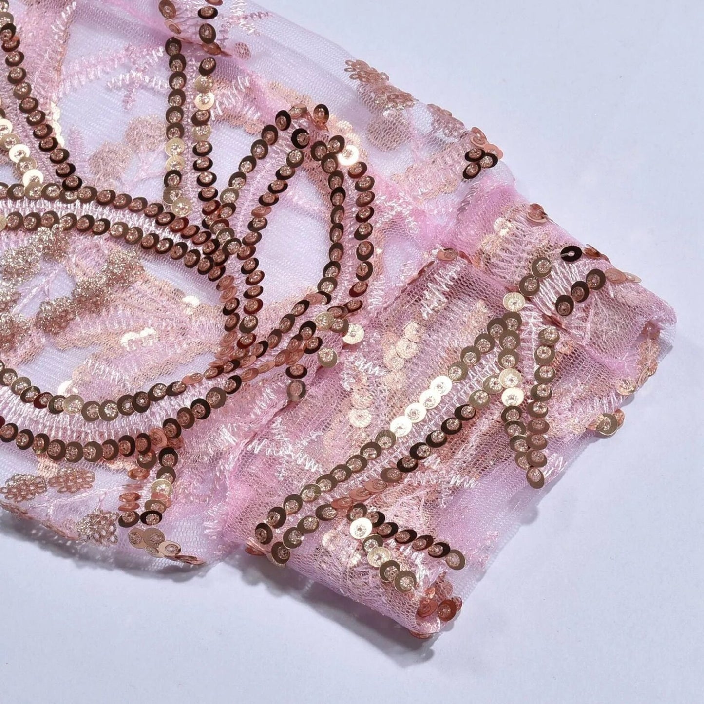 Pink Sequin Tulle Evening Dress with Sexy Slit & Train