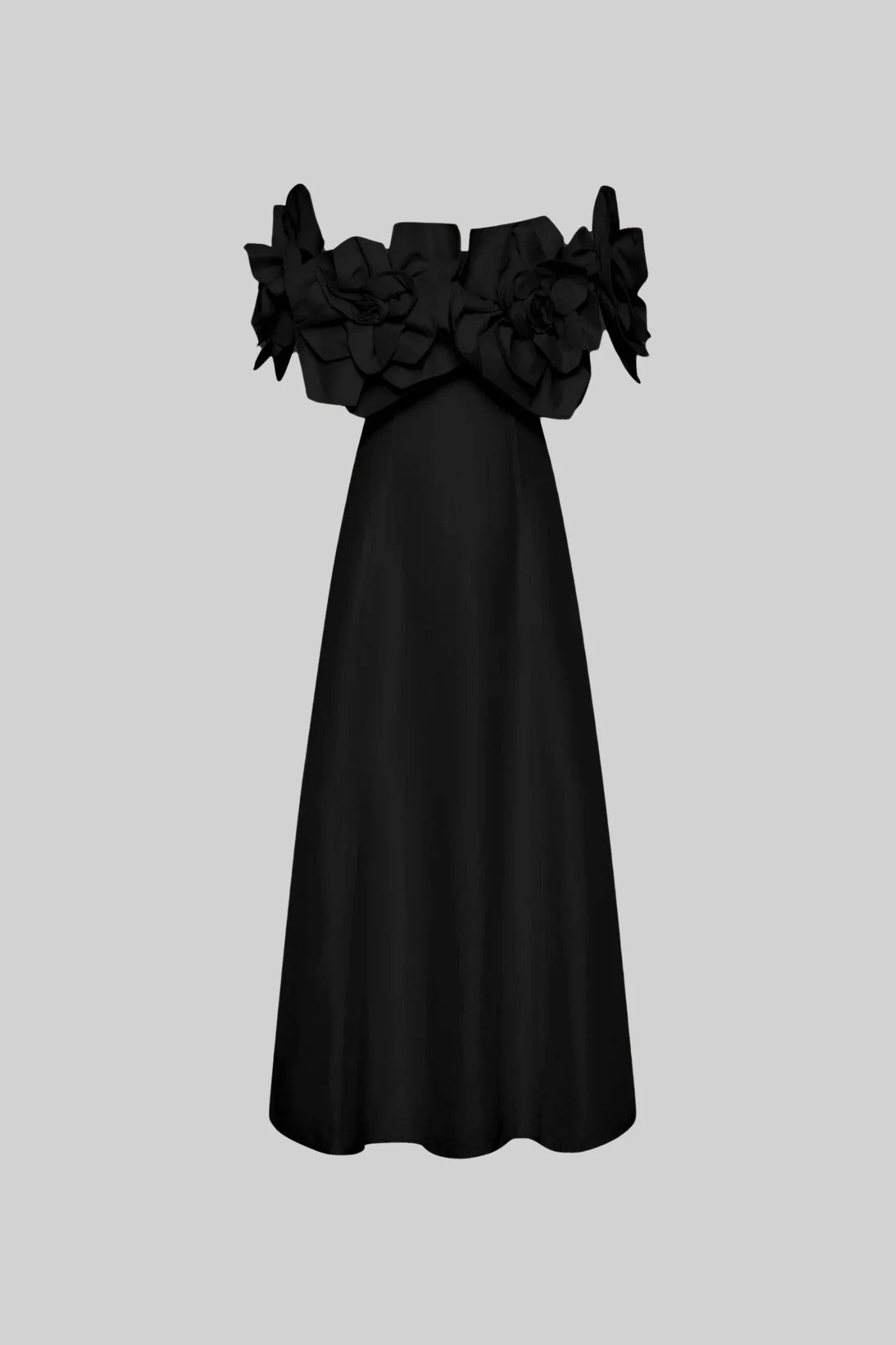 Off-the-Shoulder Midi Dress Adorned with Large Floral Fabric Patterns