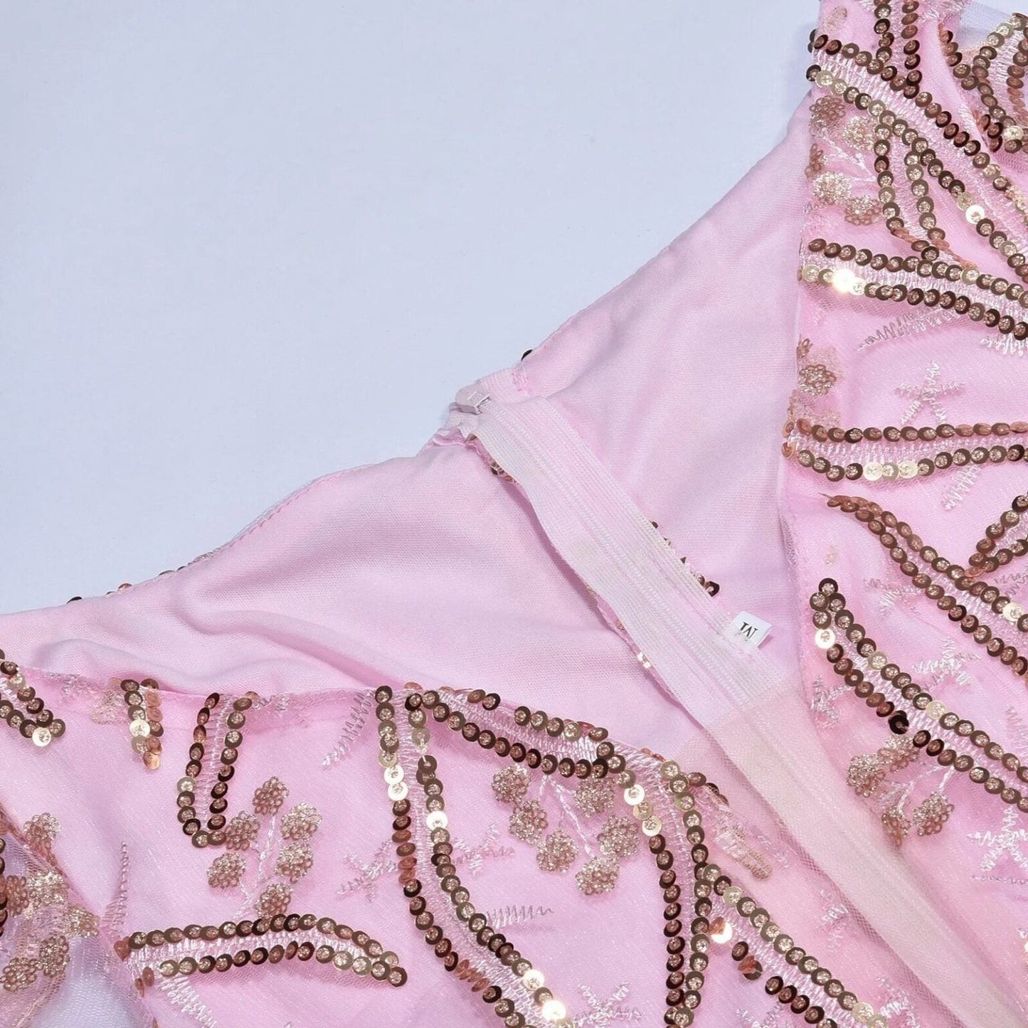 Pink Sequin Tulle Evening Dress with Sexy Slit & Train