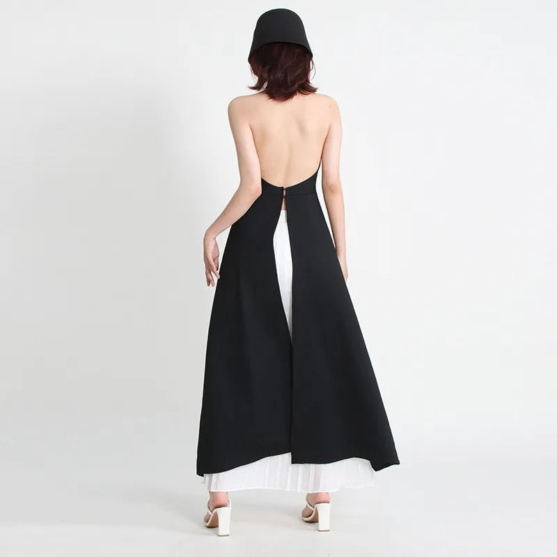Black and White Color-Blocked Sleeveless Two-Piece Set