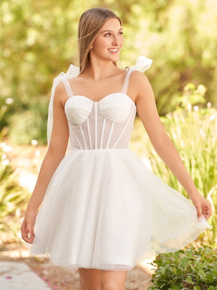 A-Line Tie Shoulder Ivory Spraying Short Party Dress