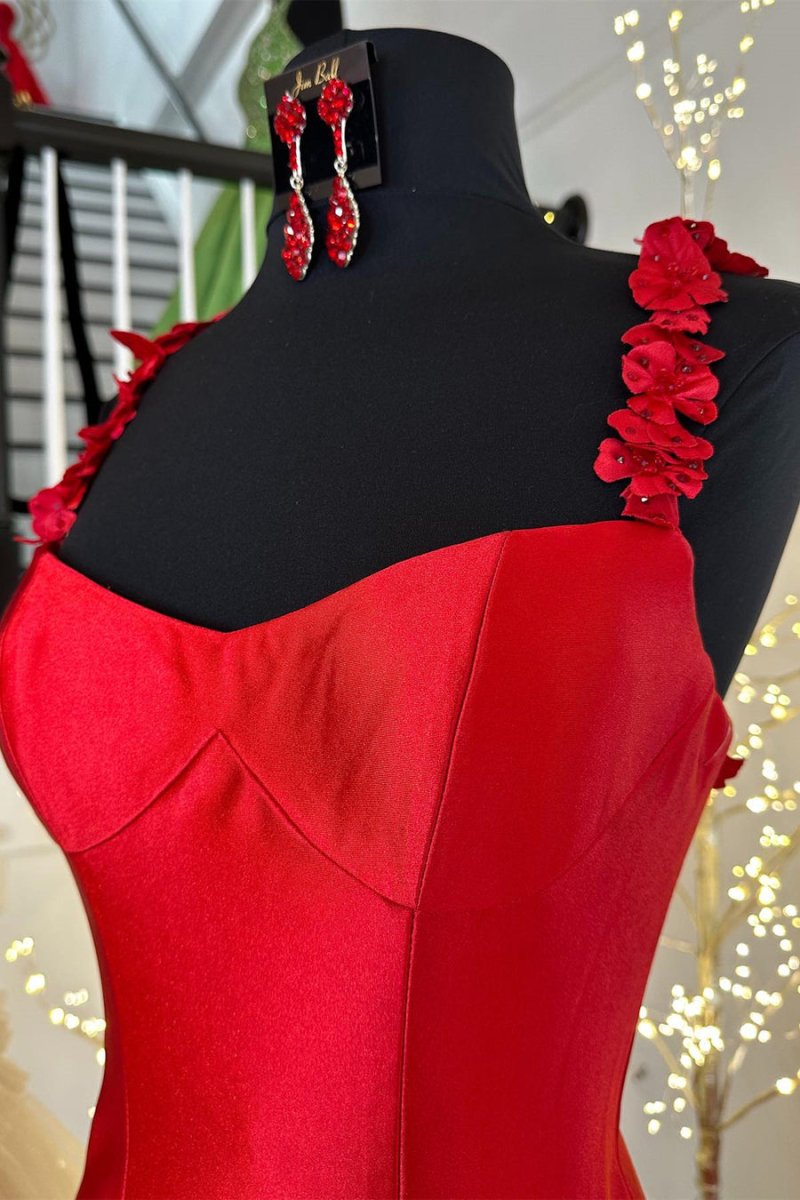 Black Straps Floral Mermaid Long Prom Dress