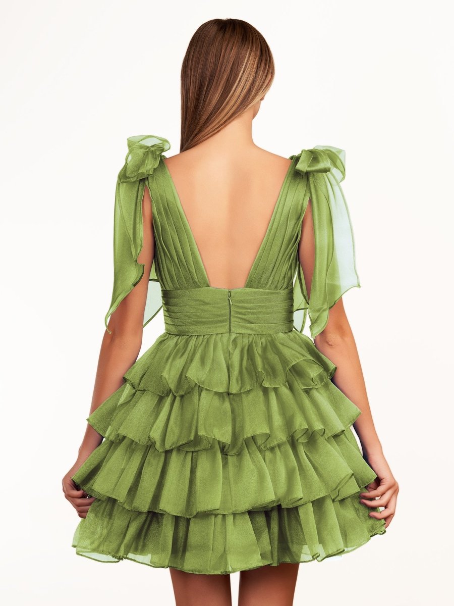Trendy A-Line Royal Blue Tiered Homecoming Dress with Bow