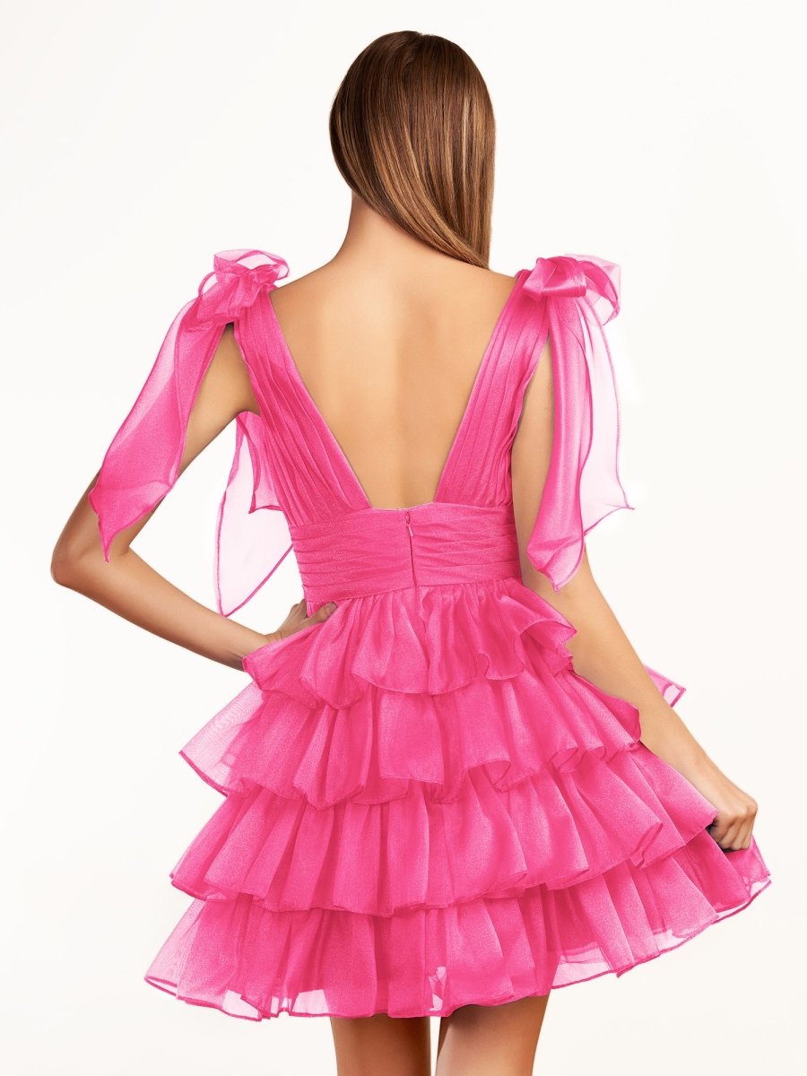 Trendy A-Line Royal Blue Tiered Homecoming Dress with Bow