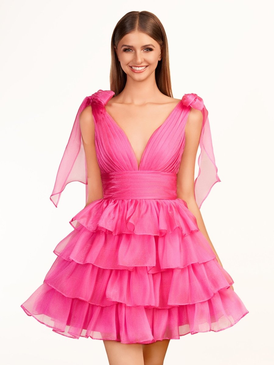 Trendy A-Line Royal Blue Tiered Homecoming Dress with Bow