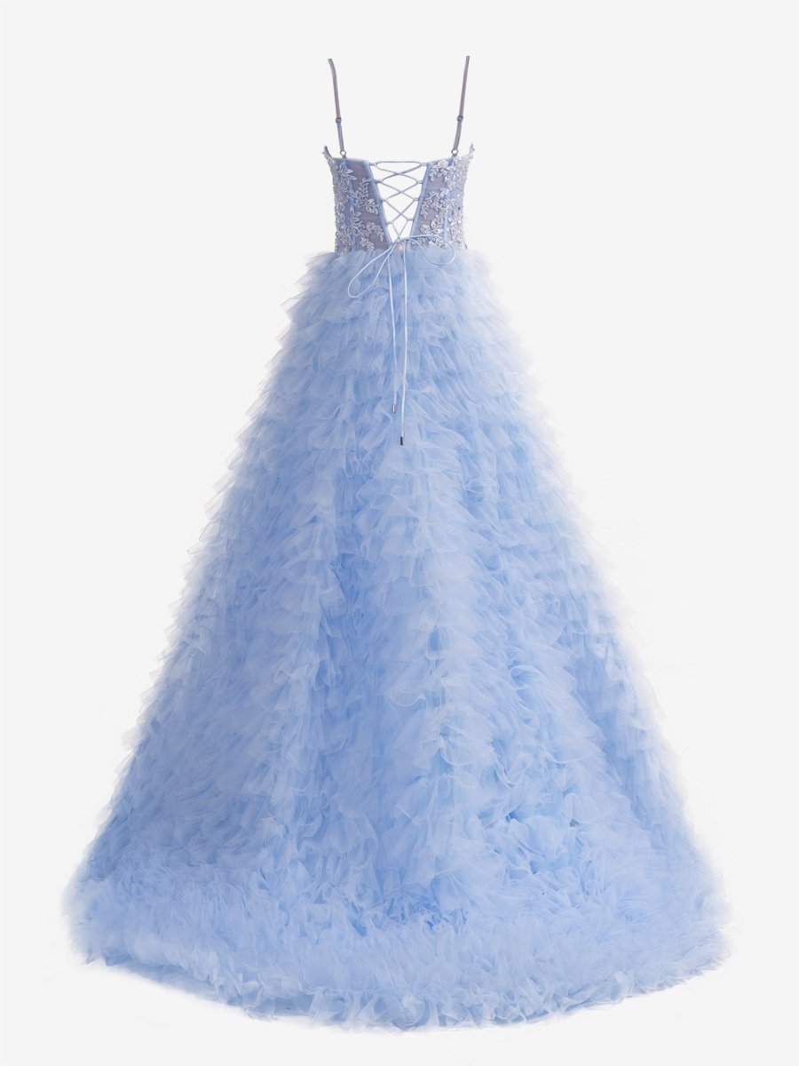 A-Line Tiered Sequins Tulle Long Prom Dress