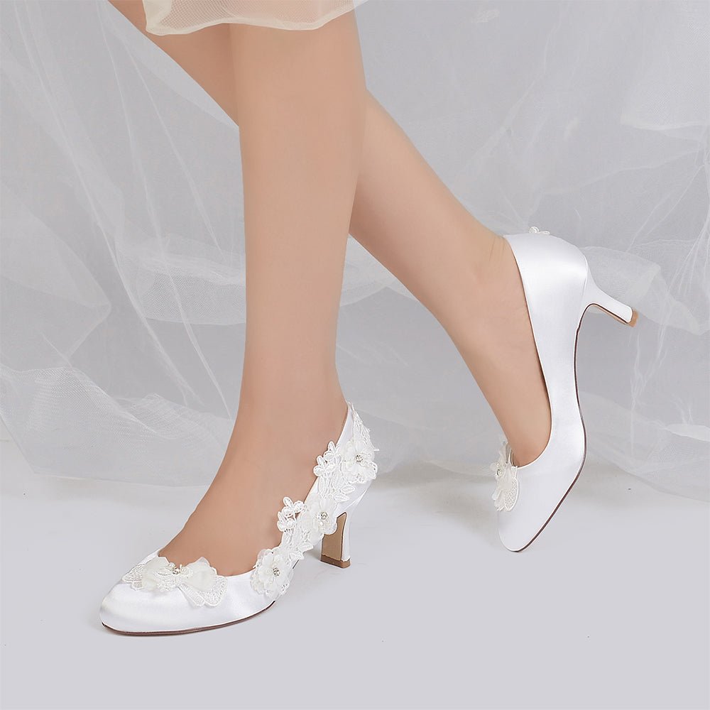 Lace Pointed Toe  Chunky Heels with Beaded