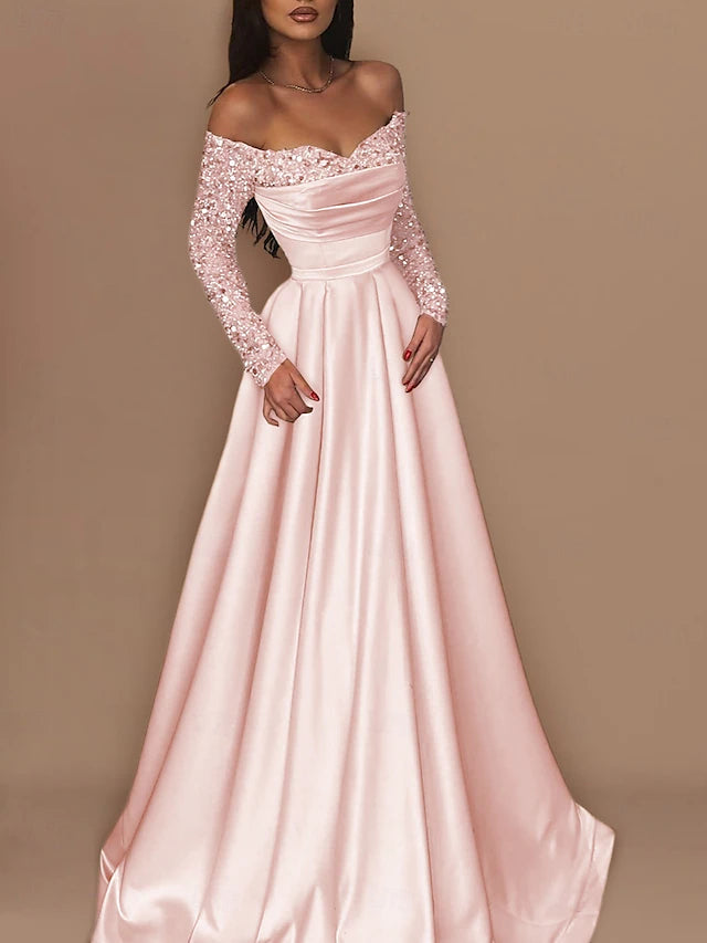 Ball Gown Sweep Brush Train Floor Length Prom Dresses Evening Gown