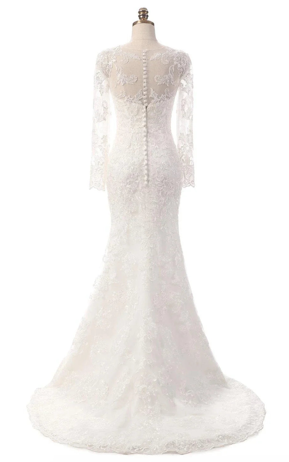 Mermaid Long Sleeve Lace Dress With Embroideries Illusion