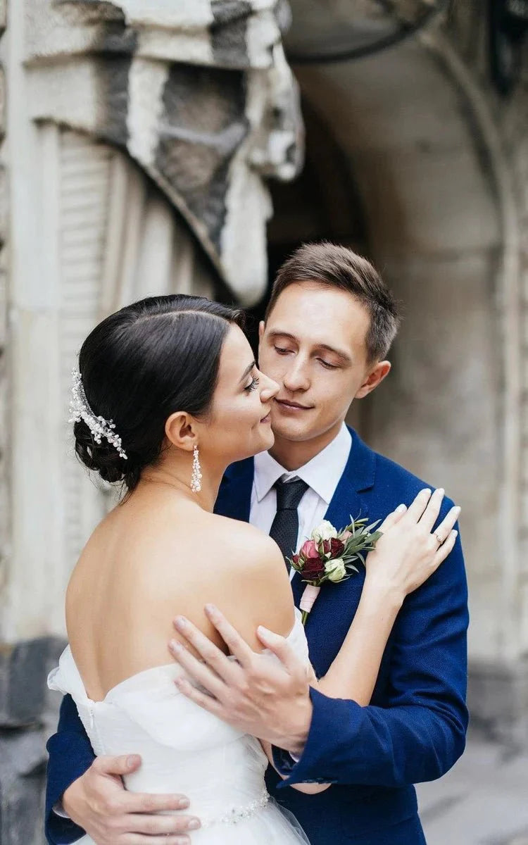 Off-The-Shoulder Tulle Ball Gown Sweep Train Dress