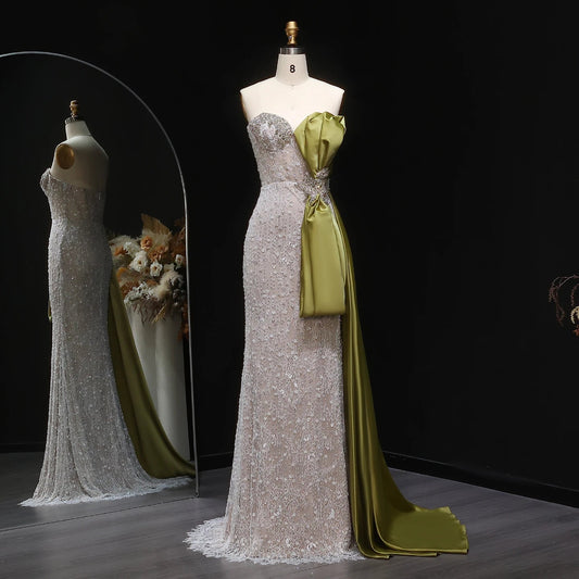Elegant Overskirt Evening Dress with Sparkling Crystals