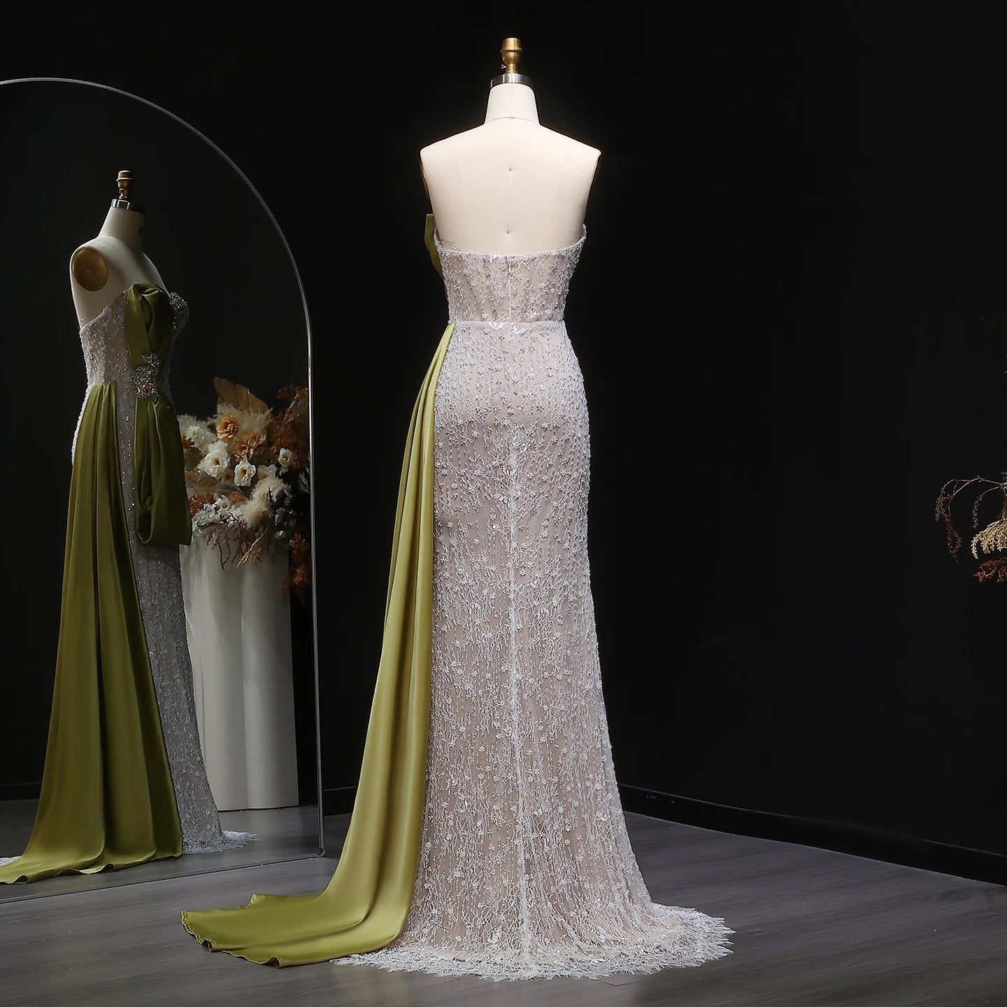 Elegant Overskirt Evening Dress with Sparkling Crystals