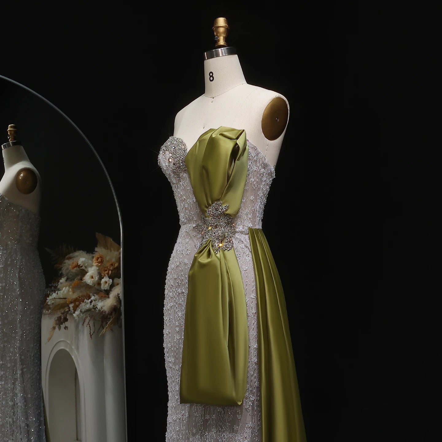 Elegant Overskirt Evening Dress with Sparkling Crystals