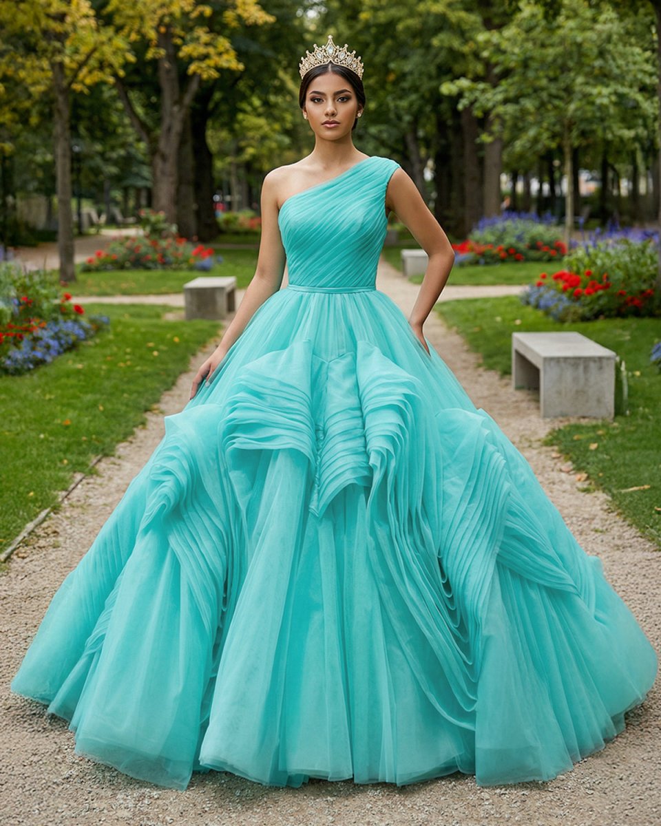 One-Shoulder Sleeveless Ball Gown Court Train Quinceanera Dress