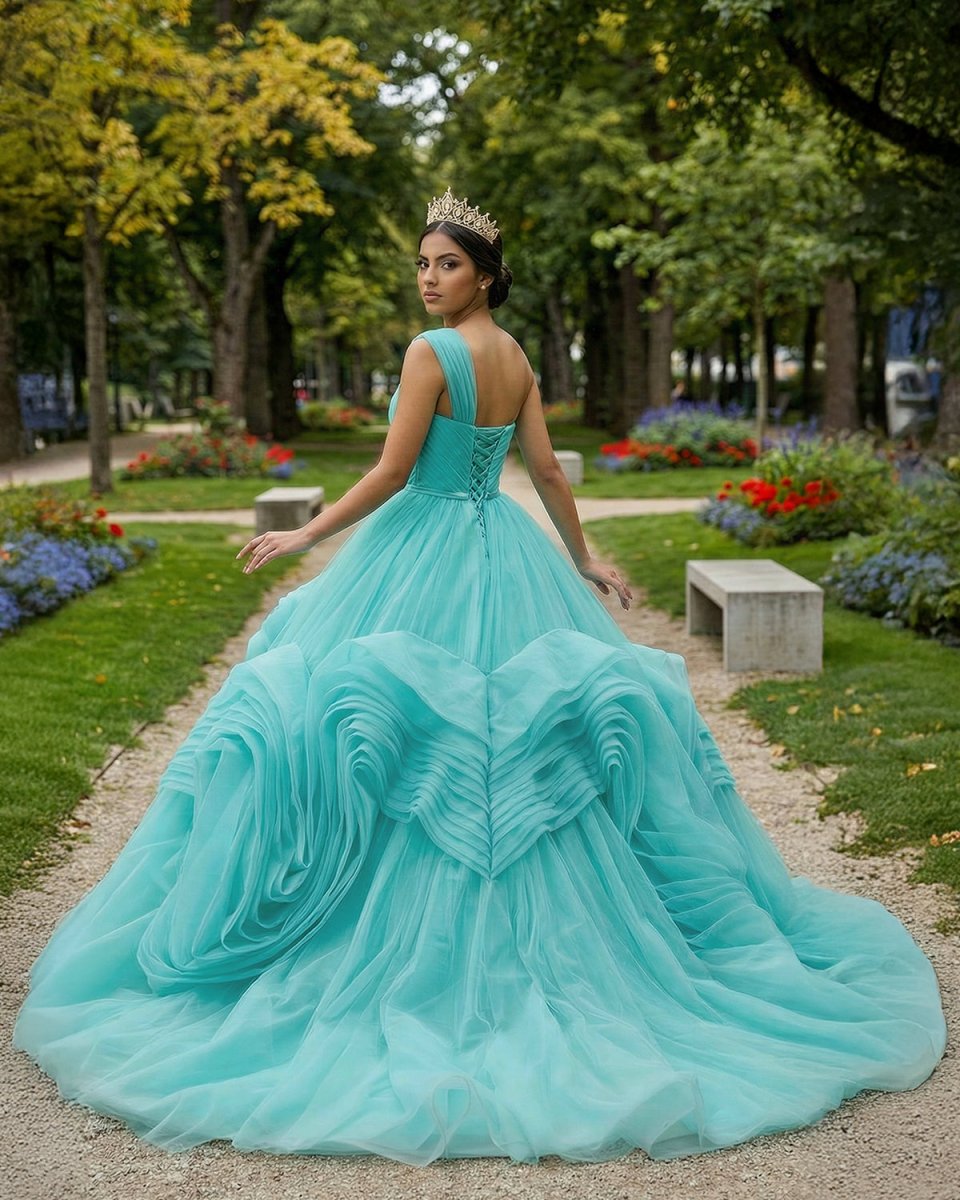 One-Shoulder Sleeveless Ball Gown Court Train Quinceanera Dress
