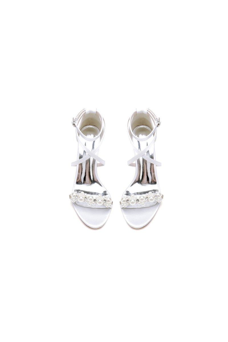 Open Toe Beaded Cross Strap High Heels