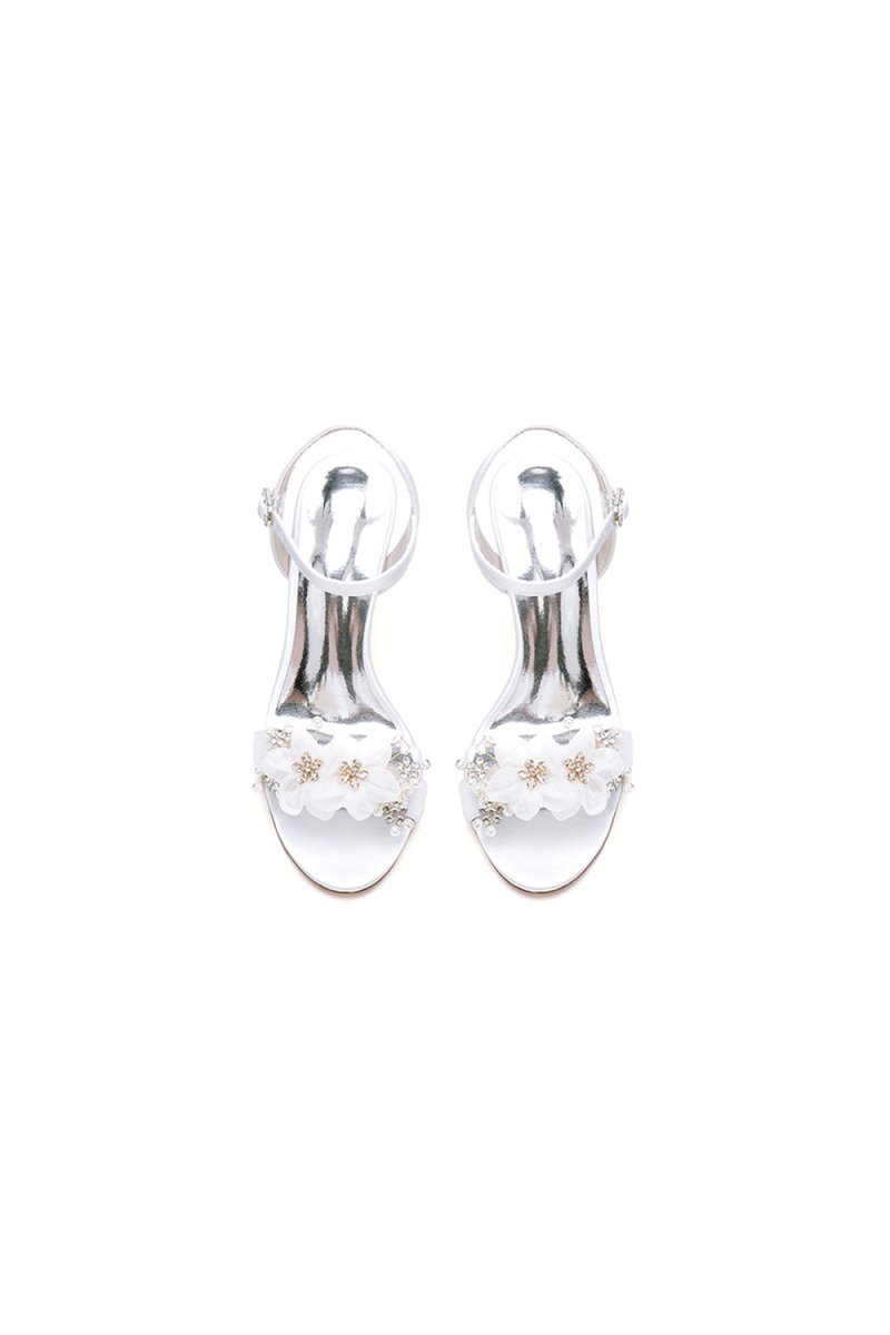 Open Toe Floral Beading Stiletto Heels
