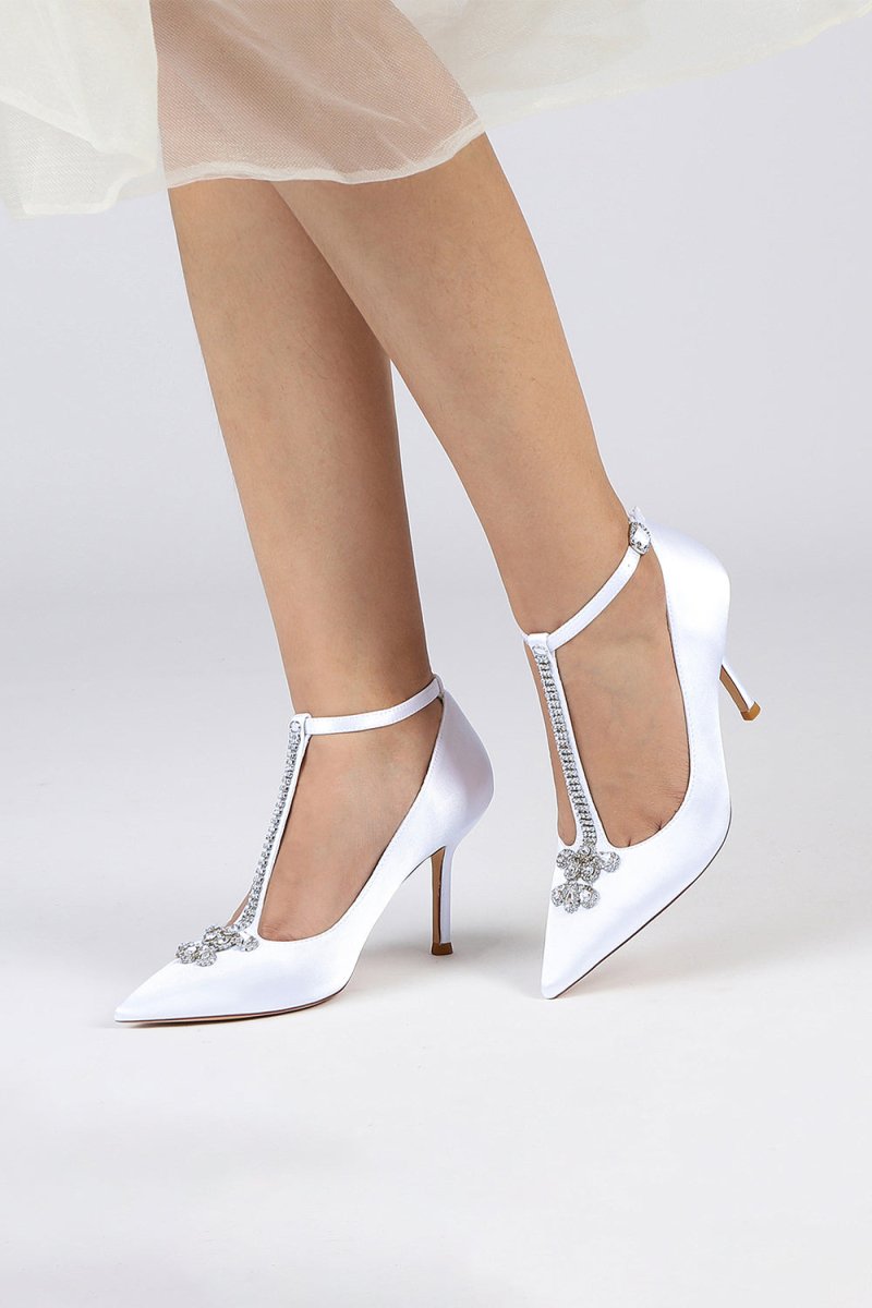 Party Pointed Toe Crystal Strap High Heels Shoes