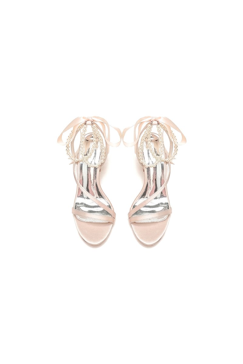 Pearl Open Toe Ankle Strap High Heels